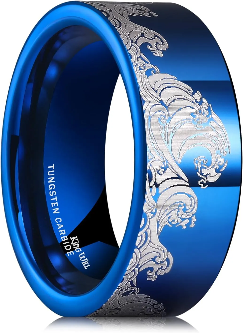 King Will 8mm Mens Tungsten Ring Black/Silver/Blue Wedding Band for Men Circuit Board/Sea Wave Lasered Mens Fashion Jewelry Comfortable for Daily Wear