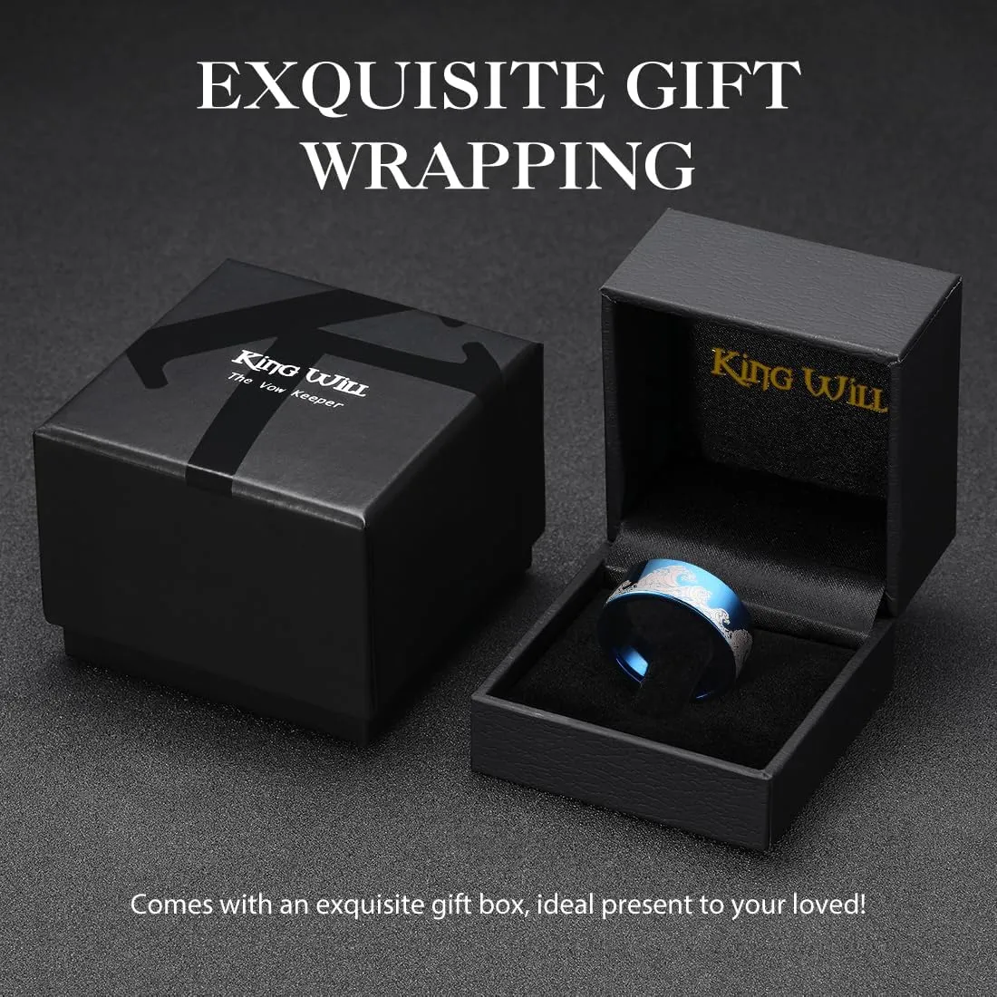 King Will 8mm Mens Tungsten Ring Black/Silver/Blue Wedding Band for Men Circuit Board/Sea Wave Lasered Mens Fashion Jewelry Comfortable for Daily Wear
