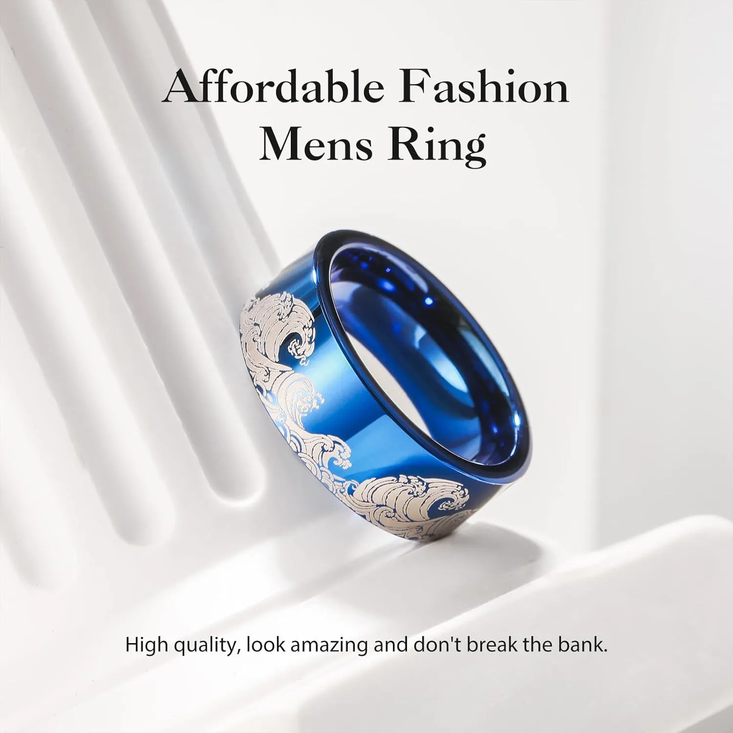 King Will 8mm Mens Tungsten Ring Black/Silver/Blue Wedding Band for Men Circuit Board/Sea Wave Lasered Mens Fashion Jewelry Comfortable for Daily Wear
