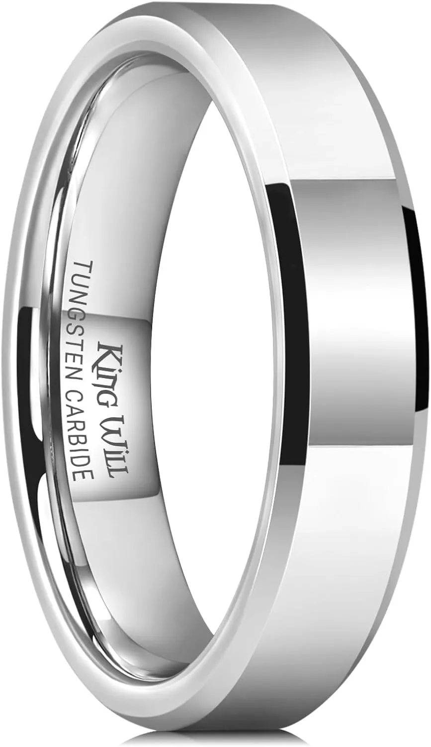 King Will BASIC Men Women 4mm/5mm/6mm/7mm/8mm Tungsten Rings Polished Wedding Band Engagement Anniversary Band Comfort Fit