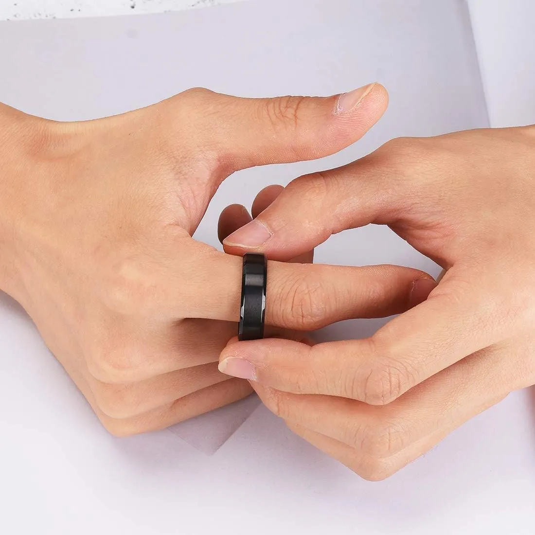King Will Stainless Steel Wedding Ring for Men Women, Black/Silver Wdding Band Plated Matte Finish&Polished Beveled Edge with Laser I Love You, 2mm-8mm Wedding Ring Band Comfort Fit Size 4-15