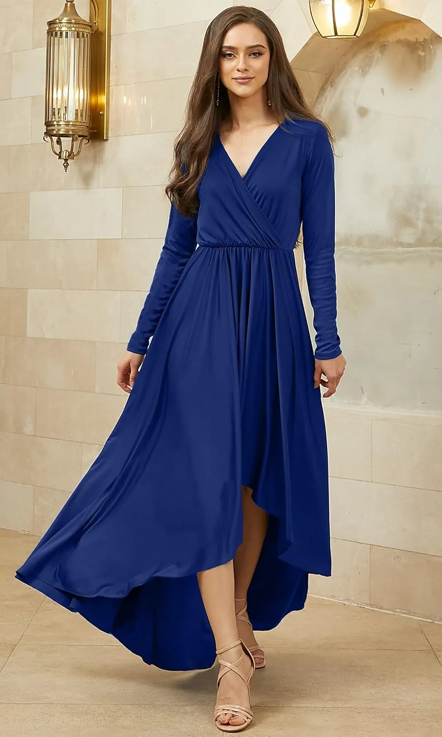 KOH KOH Womens Sleeve Wrap Slit Formal Fall Winter Cocktail Gown