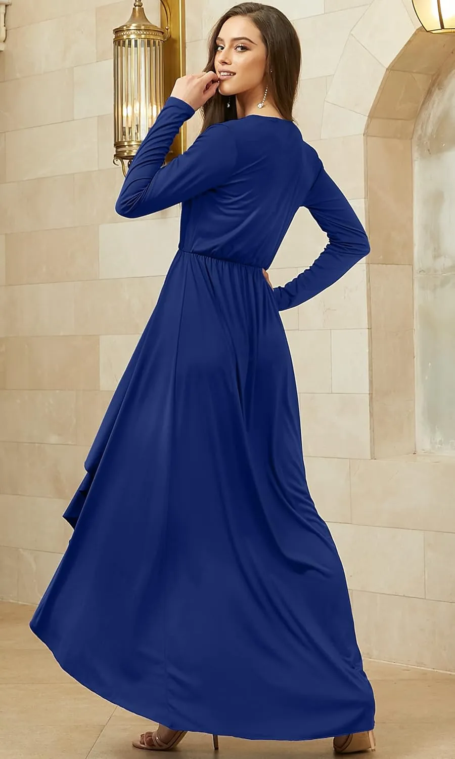 KOH KOH Womens Sleeve Wrap Slit Formal Fall Winter Cocktail Gown