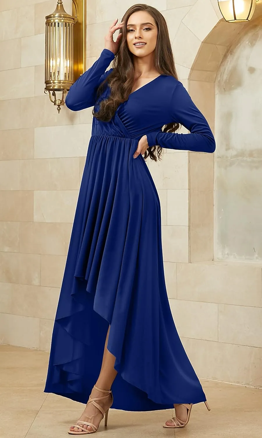 KOH KOH Womens Sleeve Wrap Slit Formal Fall Winter Cocktail Gown