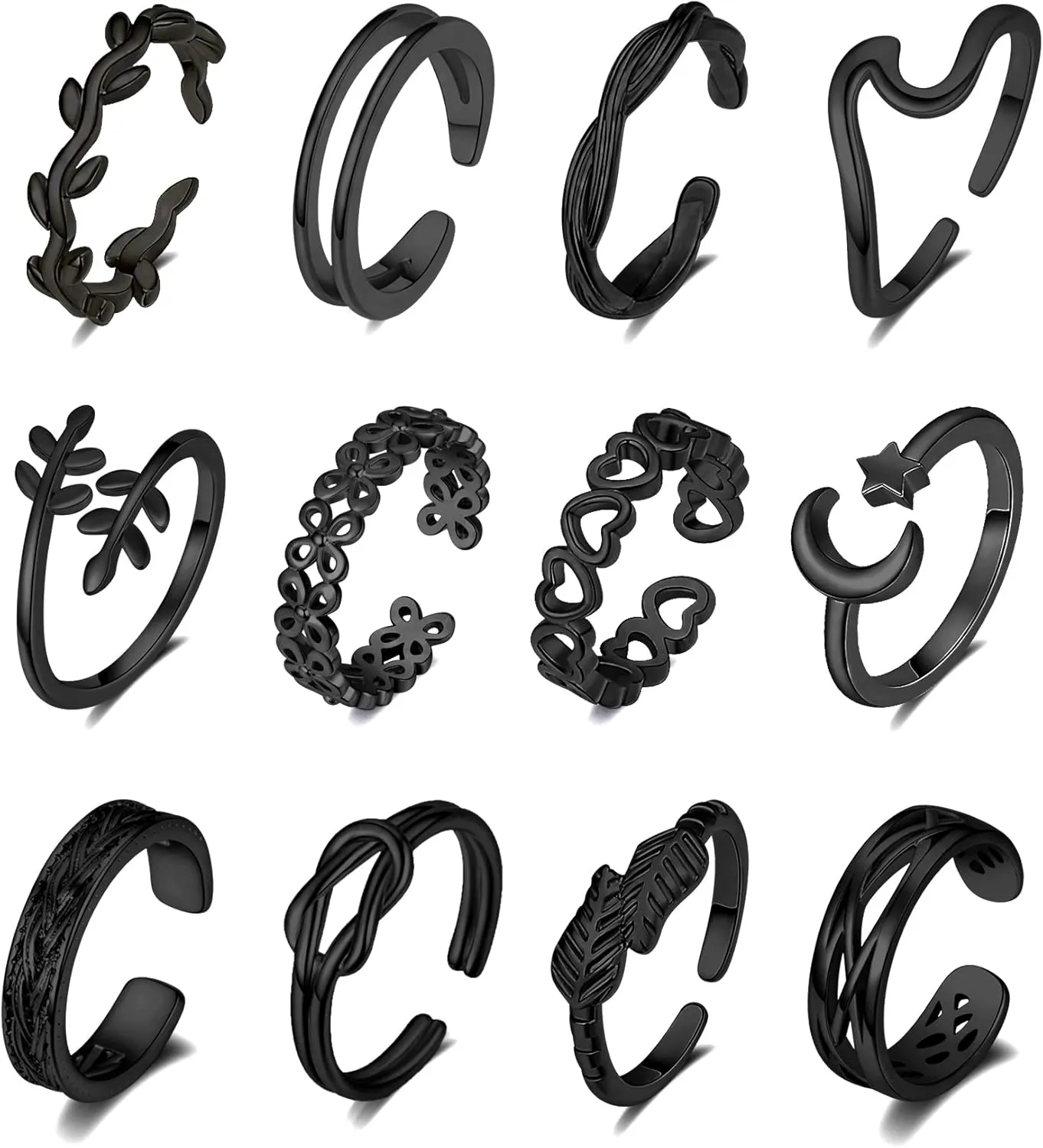 KOHOTA 12PCS 18K Gold Plated Adjustable Toe Rings for women Summer Beach Open Toe Rings Set Flower Arrow Tail Pinky Band Rings Barefoot Foot Jewelry