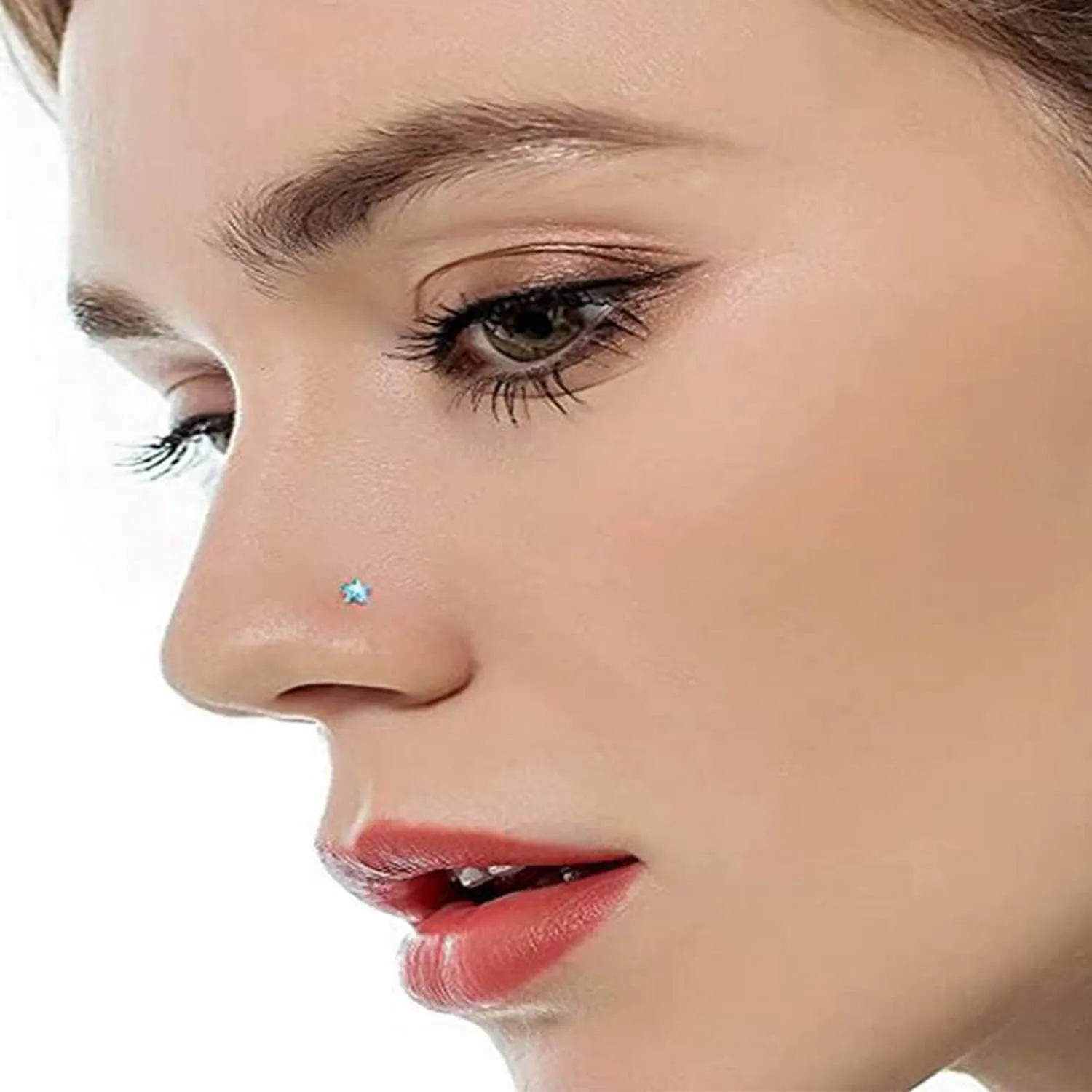 Kridzisw 18G 20G Heart Star CZ Nose Rings Studs Hypoallergenic 316L Surgical Steel L Shaped Silver Stud Nose Rings Cute Nose Piercing Jewelry for Women Men Diamond 1.5mm 2mm 2.5mm 3mm