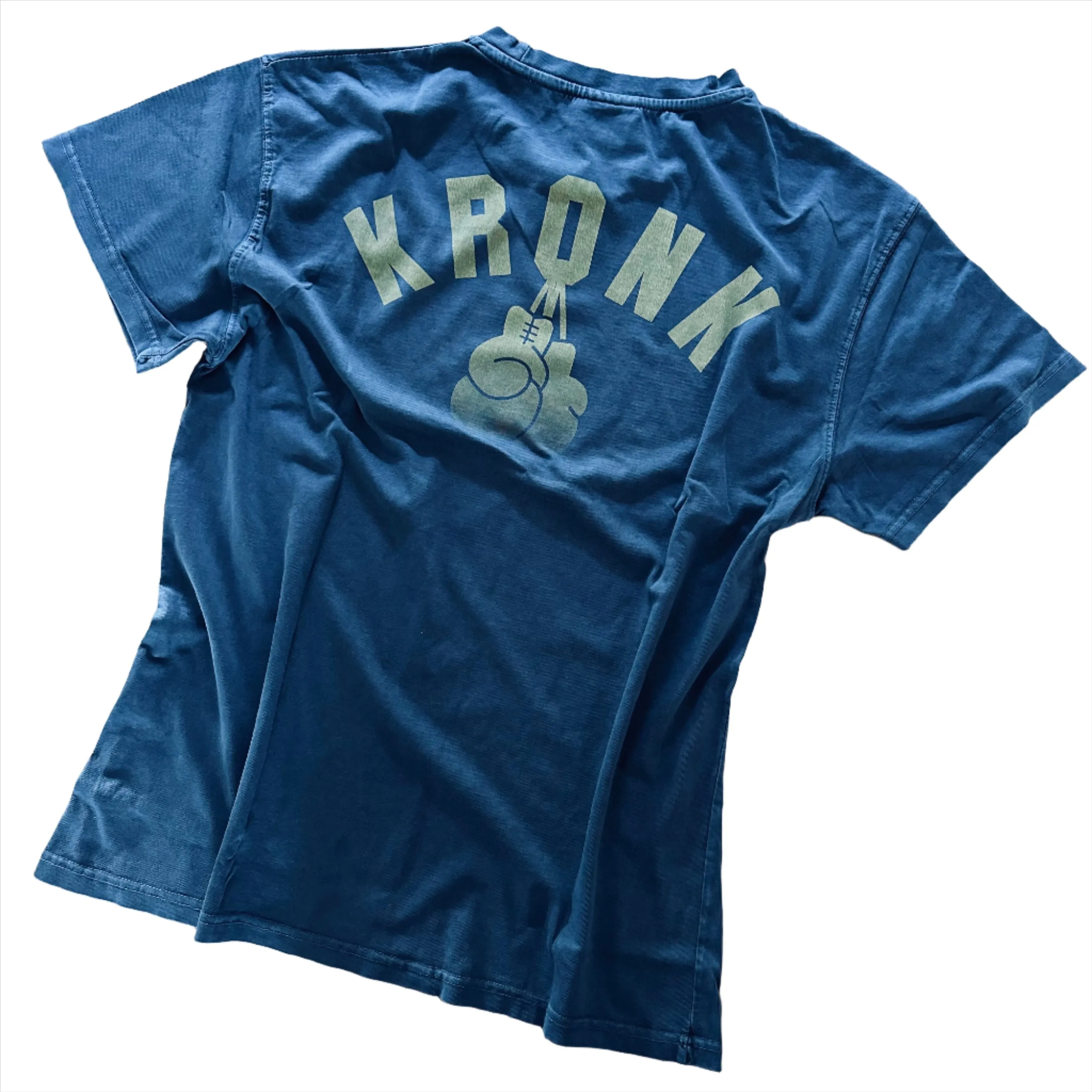 KRONK Faded G Loose Fit Vintage Wash T Shirt Denim Blue