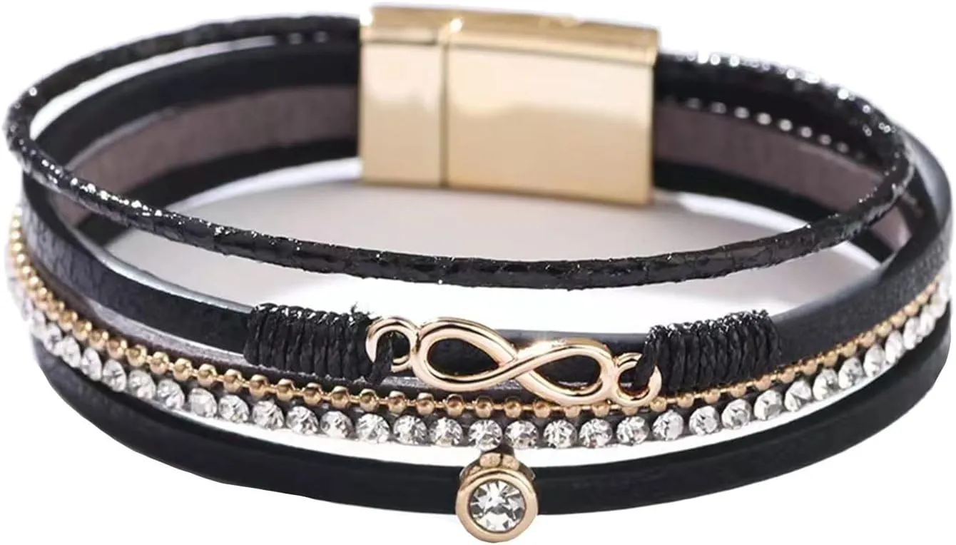KunBead Infinity Leather Wrap Bracelets for Women Handmade Braided Boho Multi-Layer Bracelet Wristband Cuff Bangle Birthday Jewelry