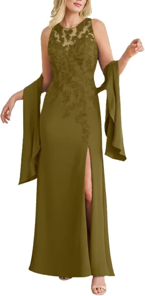 Lace Applique Beaded Mother of The Bride Dresses Guest Party Prom Dresses Evening Gowns 2 Piece Set