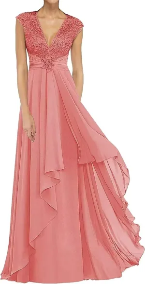 Lace Appliques Mother of The Bride Dresses for Wedding V Neck Formal Dresses for Women Evening Party
