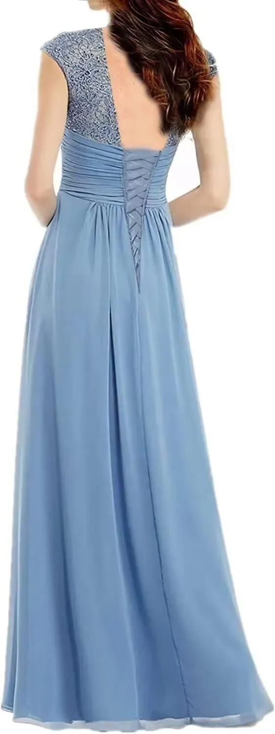 Lace Appliques Mother of The Bride Dresses for Wedding V Neck Formal Dresses for Women Evening Party