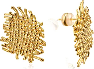 LecAit Gold Statement Earrings for Women,Flat Woven Texture Stud Earrings 925 Sterling Silver Post Hypoallergenic Earrings for Women Girls Jewelry Gifts