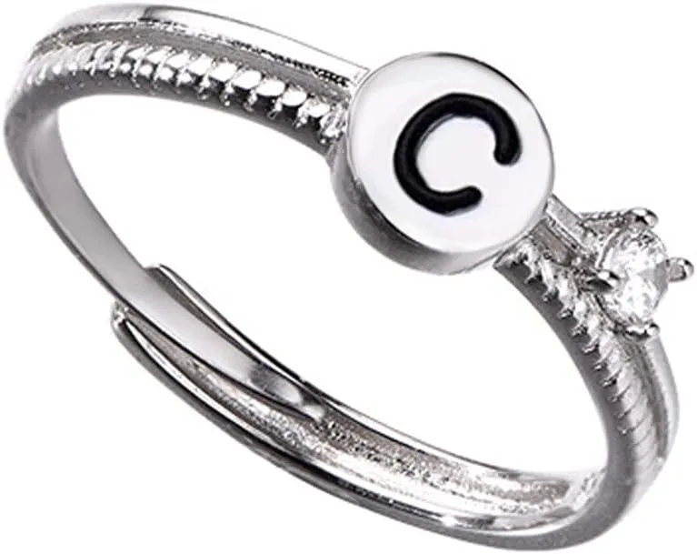 Letter A-Z Rings for Women Girls, Sterling Silver Adjustable Initial Ring with Cubic Zirconia, Stackable Alphabet Thumb Rings Gifts for Mothers Day/Valentines/Anniversary/Wedding