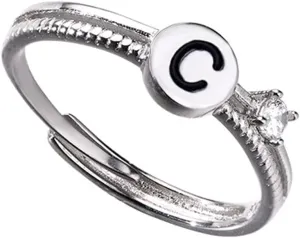 Letter A-Z Rings for Women Girls, Sterling Silver Adjustable Initial Ring with Cubic Zirconia, Stackable Alphabet Thumb Rings Gifts for Mothers Day/Valentines/Anniversary/Wedding