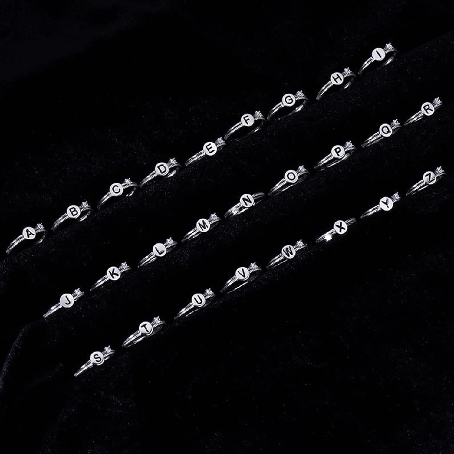 Letter A-Z Rings for Women Girls, Sterling Silver Adjustable Initial Ring with Cubic Zirconia, Stackable Alphabet Thumb Rings Gifts for Mothers Day/Valentines/Anniversary/Wedding