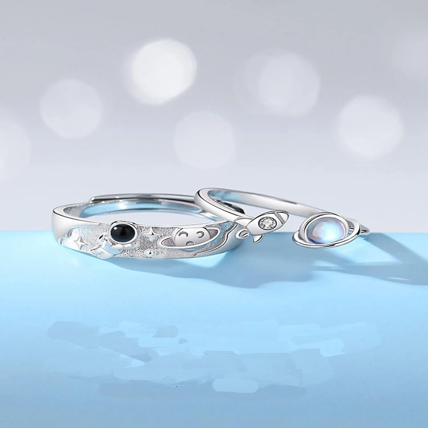 Lnnmomn Astronaut Matching Promise Rings for Couples Cute Astronaut Couples Rings for Him and Her Gift for Valentine's Day Anniversary