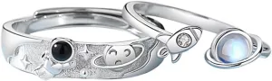Lnnmomn Astronaut Matching Promise Rings for Couples Cute Astronaut Couples Rings for Him and Her Gift for Valentine's Day Anniversary