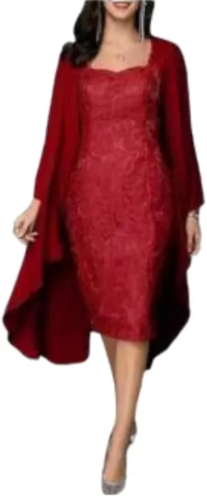 LOAIHA Womens Two Piece Outfits Midi Dress Lace Floral with Chiffon Jacket Sleeveless Crewneck Laced Wedding Guest Dresses