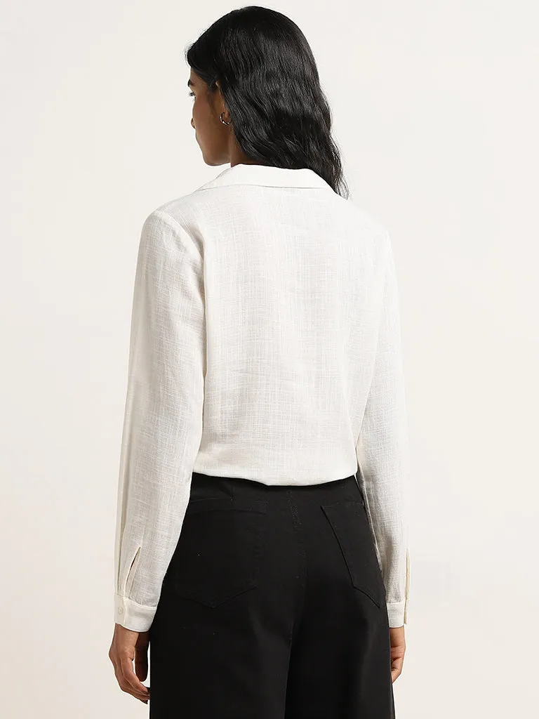 LOV Off-White Foliage Printed Tie-Up Shirt