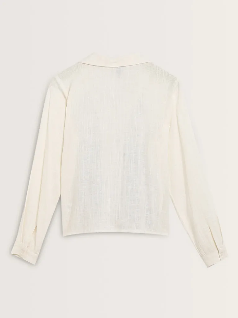 LOV Off-White Foliage Printed Tie-Up Shirt