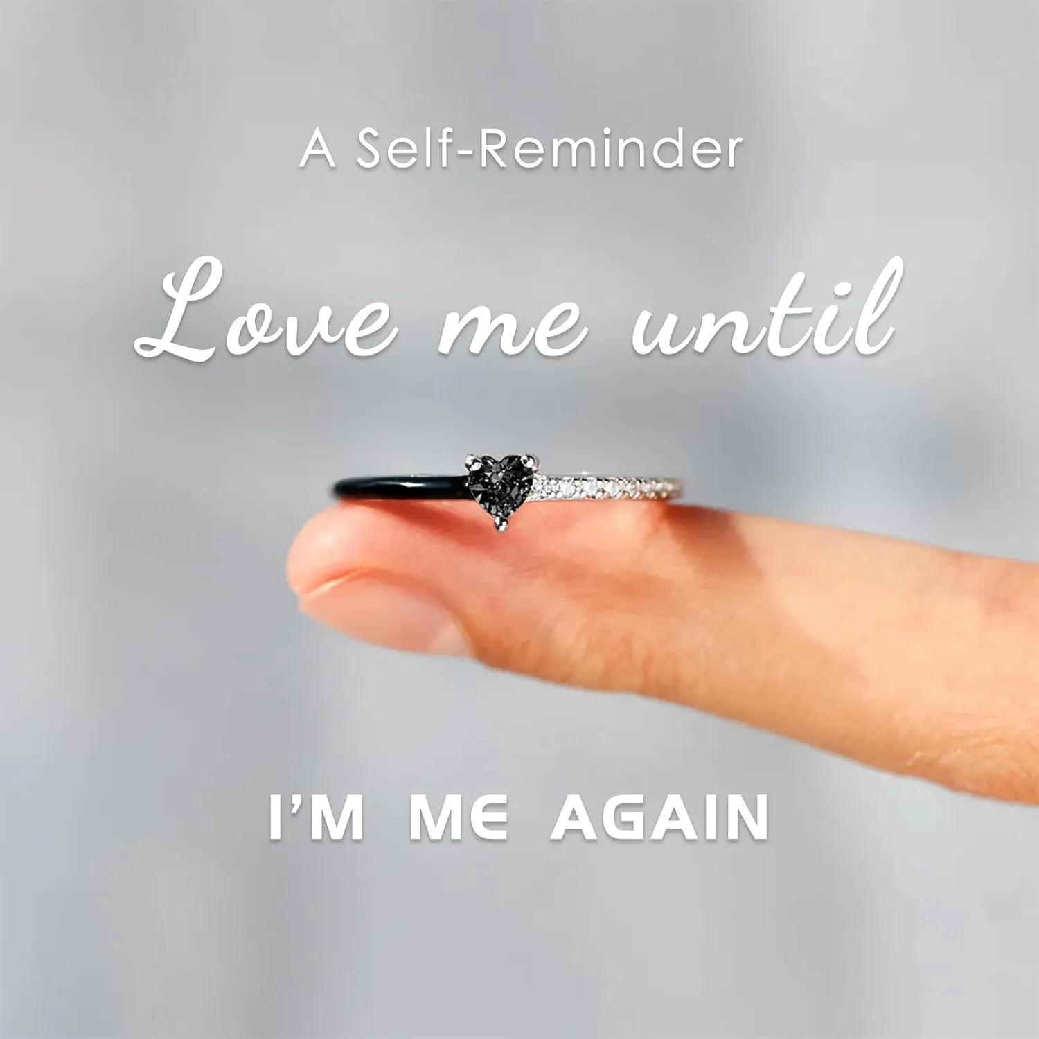 Love Me Until I'M Me Again Black Heart-Cut Half Enamel Ring, Black Heart Self-Love Ring, Jewelry Birthday Gifts for Women, Daughter, Wife, Friends