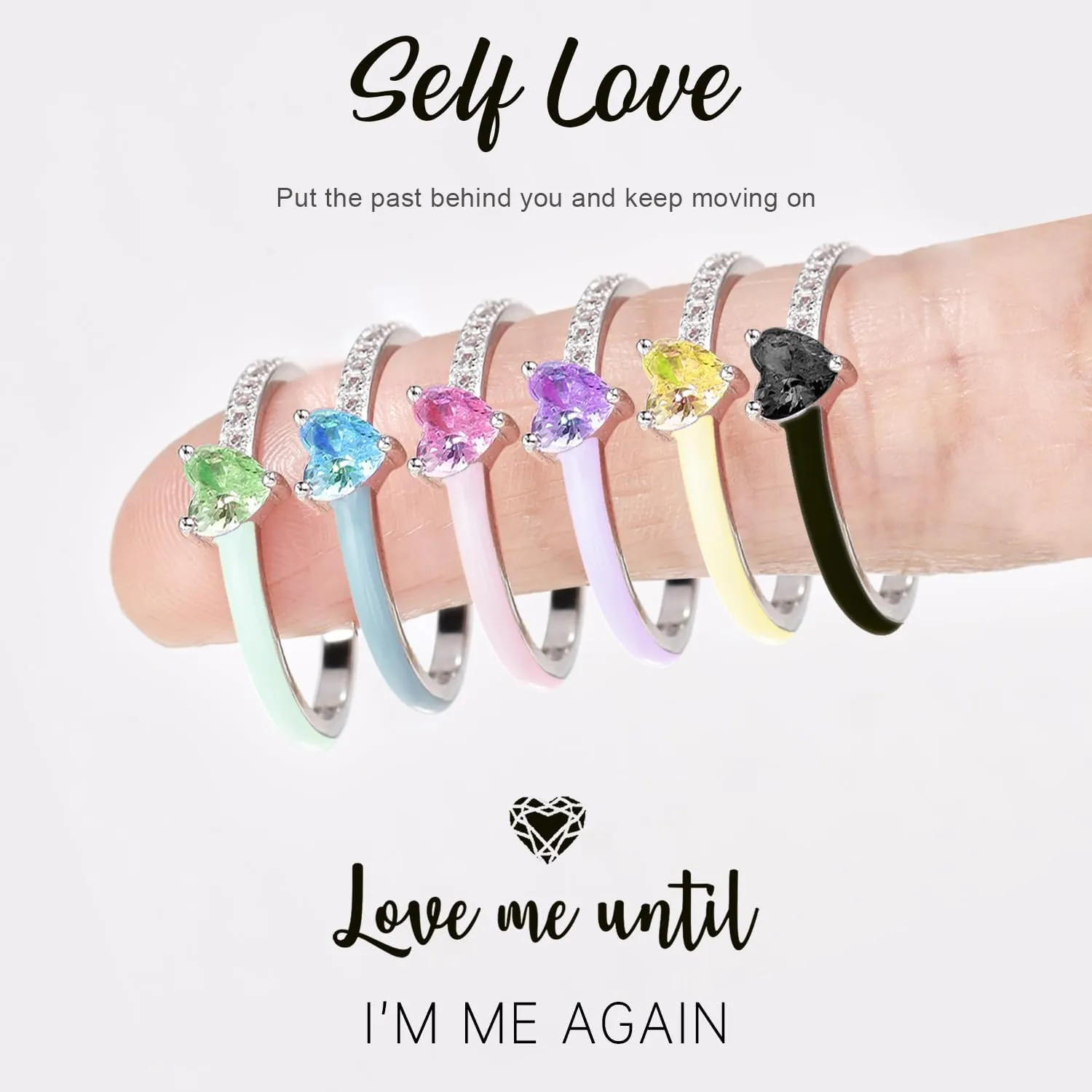 Love Me Until I'M Me Again Black Heart-Cut Half Enamel Ring, Black Heart Self-Love Ring, Jewelry Birthday Gifts for Women, Daughter, Wife, Friends