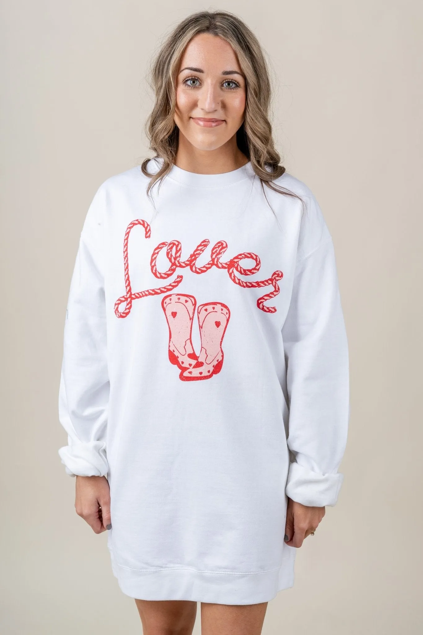 Lover boot sweatshirt dress white