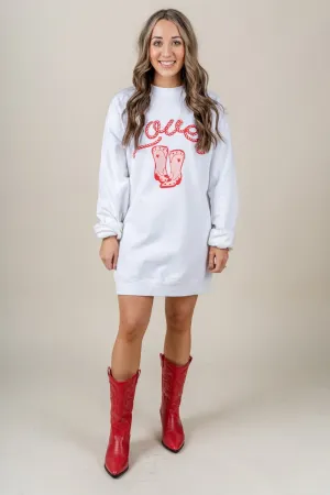 Lover boot sweatshirt dress white