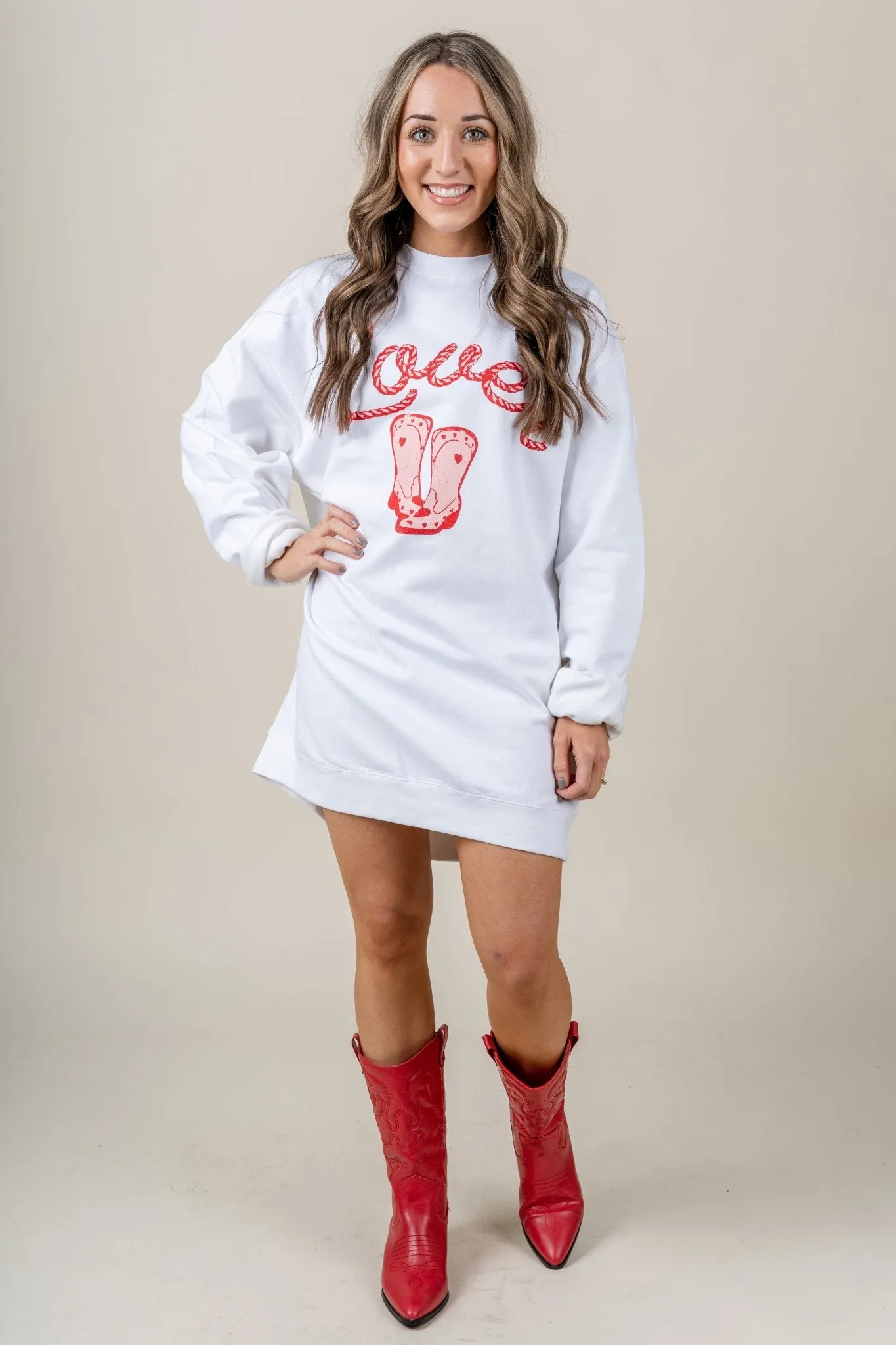 Lover boot sweatshirt dress white