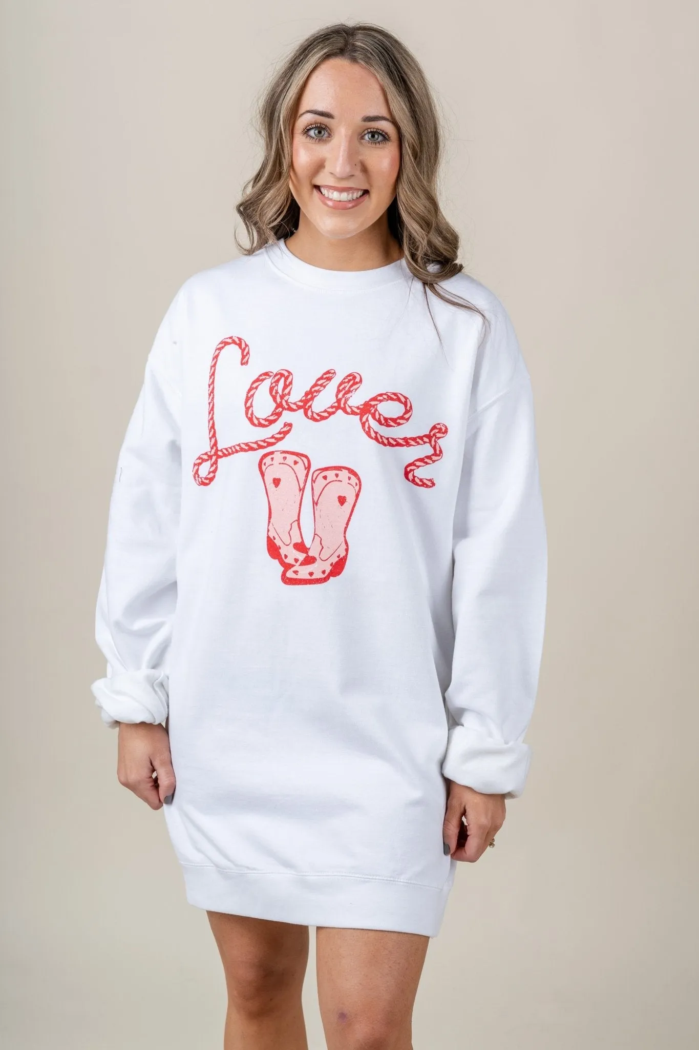 Lover boot sweatshirt dress white