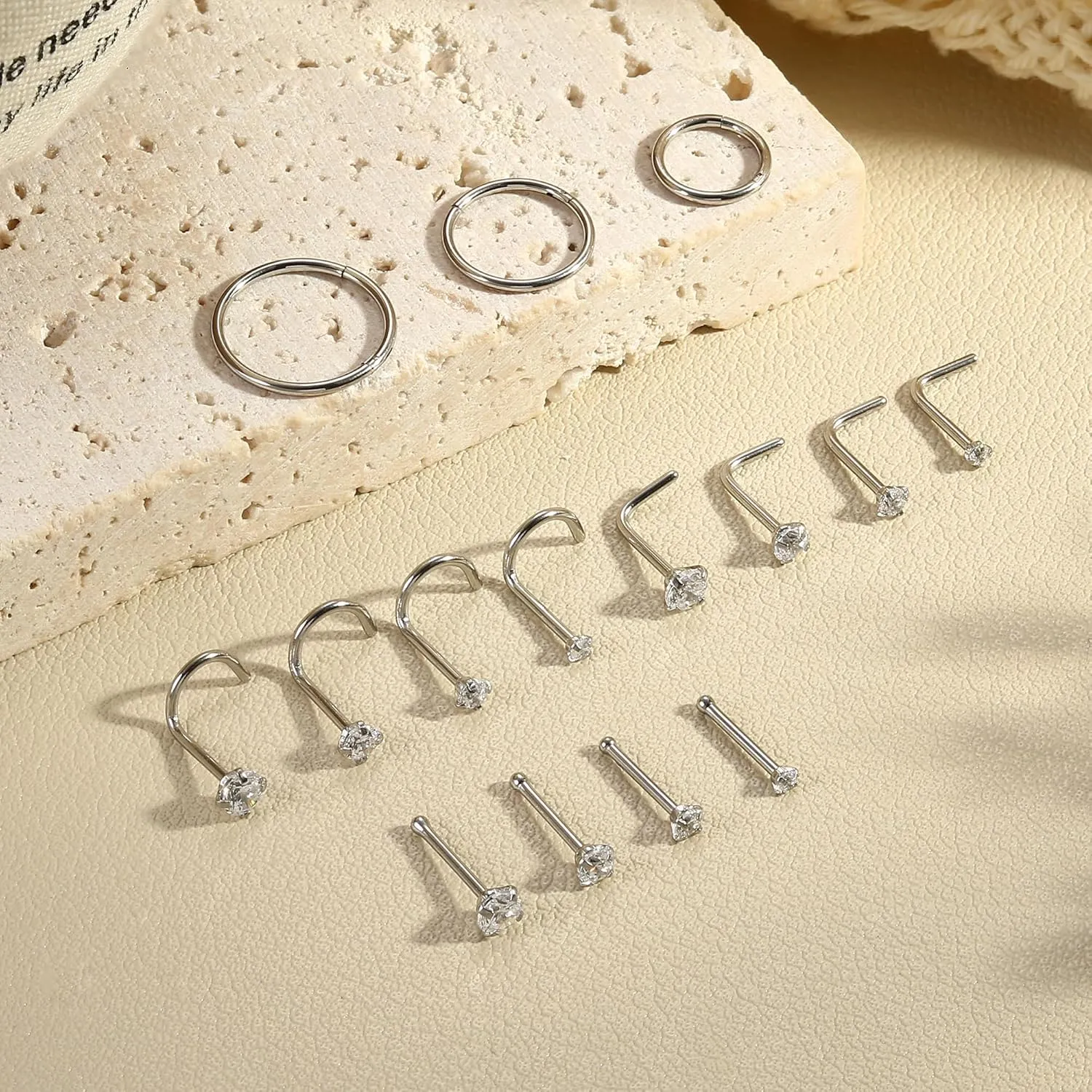 LOYALLOOK 15Pcs 20G 18G Nose Rings Studs 316L Surgical Steel Gold Nose Rings for Women Men Hypoallergenic Hinged Seamless Clicker Segment Nose Rings Hoops 6mm 8mm 10mm Helix Cartilage Tragus Conch Hoop Earrings 1.5mm-3mm Clear CZ