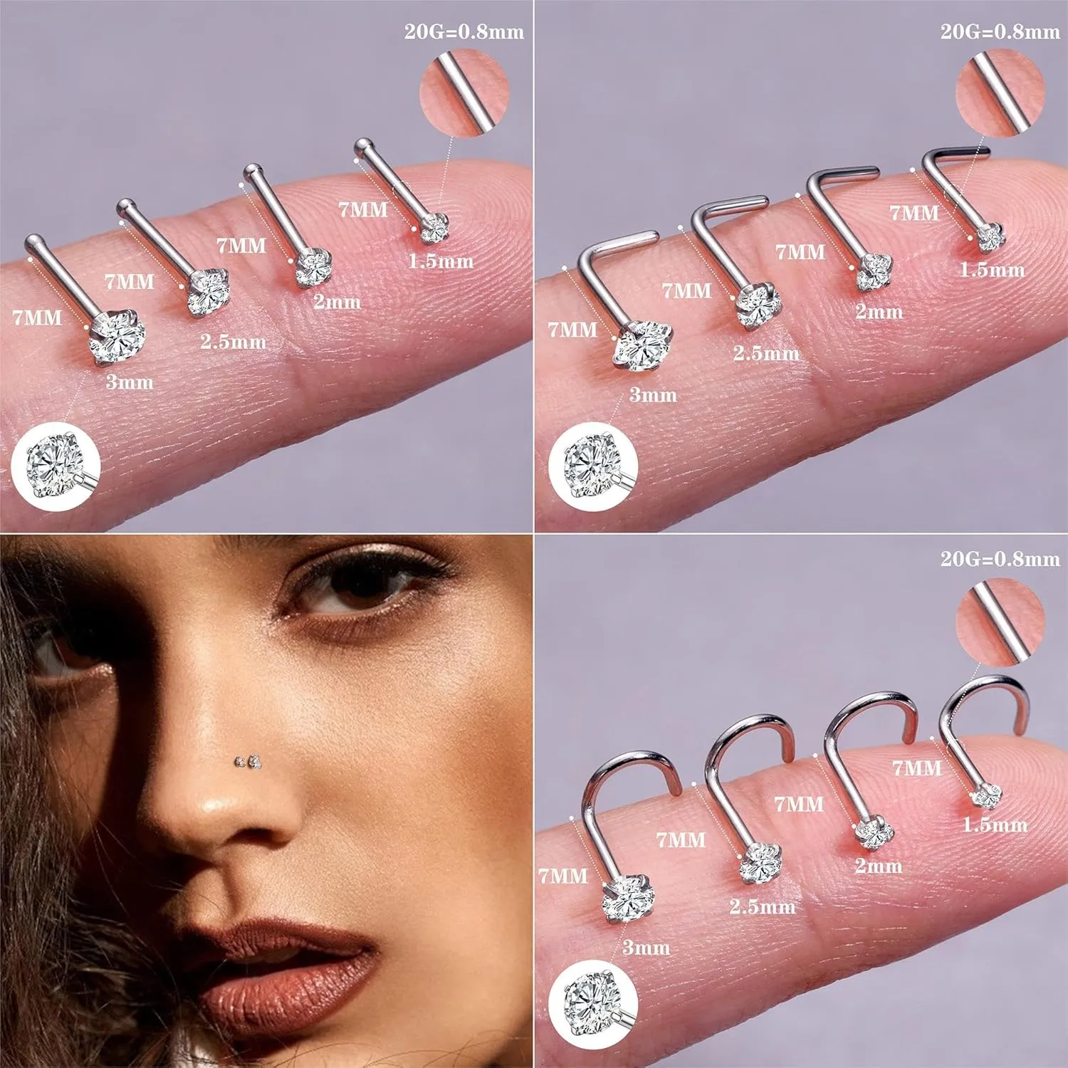 LOYALLOOK 15Pcs 20G 18G Nose Rings Studs 316L Surgical Steel Gold Nose Rings for Women Men Hypoallergenic Hinged Seamless Clicker Segment Nose Rings Hoops 6mm 8mm 10mm Helix Cartilage Tragus Conch Hoop Earrings 1.5mm-3mm Clear CZ