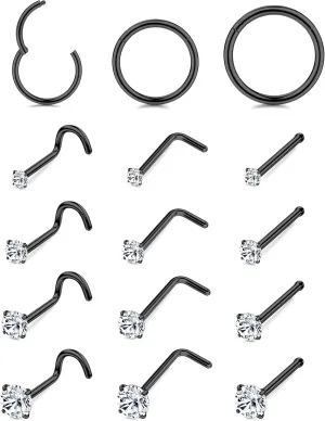 LOYALLOOK 15Pcs 20G 18G Nose Rings Studs 316L Surgical Steel Gold Nose Rings for Women Men Hypoallergenic Hinged Seamless Clicker Segment Nose Rings Hoops 6mm 8mm 10mm Helix Cartilage Tragus Conch Hoop Earrings 1.5mm-3mm Clear CZ