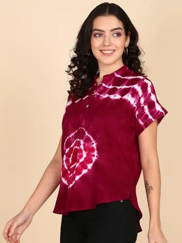 Maaesa Half Sleeves Rayon Slub Top Fuchsia