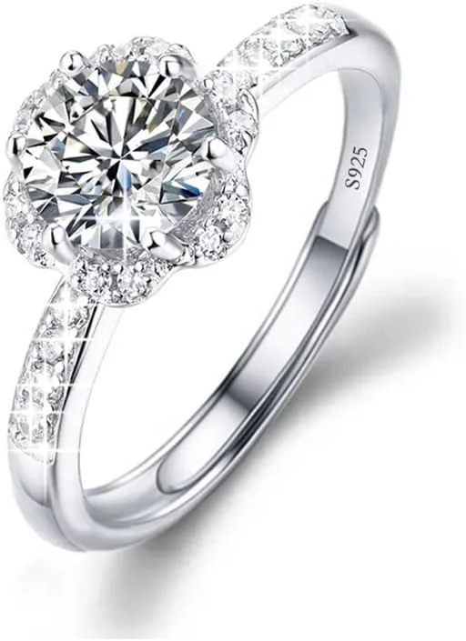 M&Ostyle 925Silver Moissanite Adjustable Engagement Ring, Promise Eternity Ring for Women,Wedding Rings,Jewelry Gift,Friendship Promise Fashion Jewelry Valentine Gifts for Women