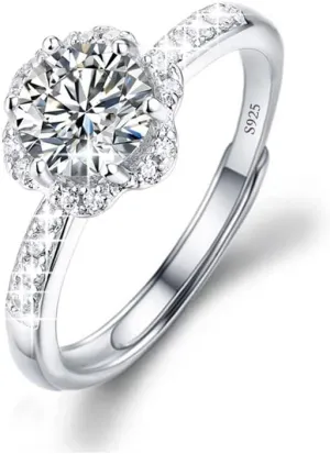M&Ostyle 925Silver Moissanite Adjustable Engagement Ring, Promise Eternity Ring for Women,Wedding Rings,Jewelry Gift,Friendship Promise Fashion Jewelry Valentine Gifts for Women