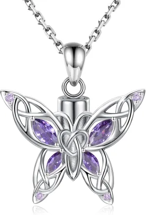 MANBU Butterfly Cremation Urn Necklace for Ashes: 925 Sterling Silver Memorial Pendant Jewelry Women Keepsake Bereavement Gift for A Loss of the Loved One