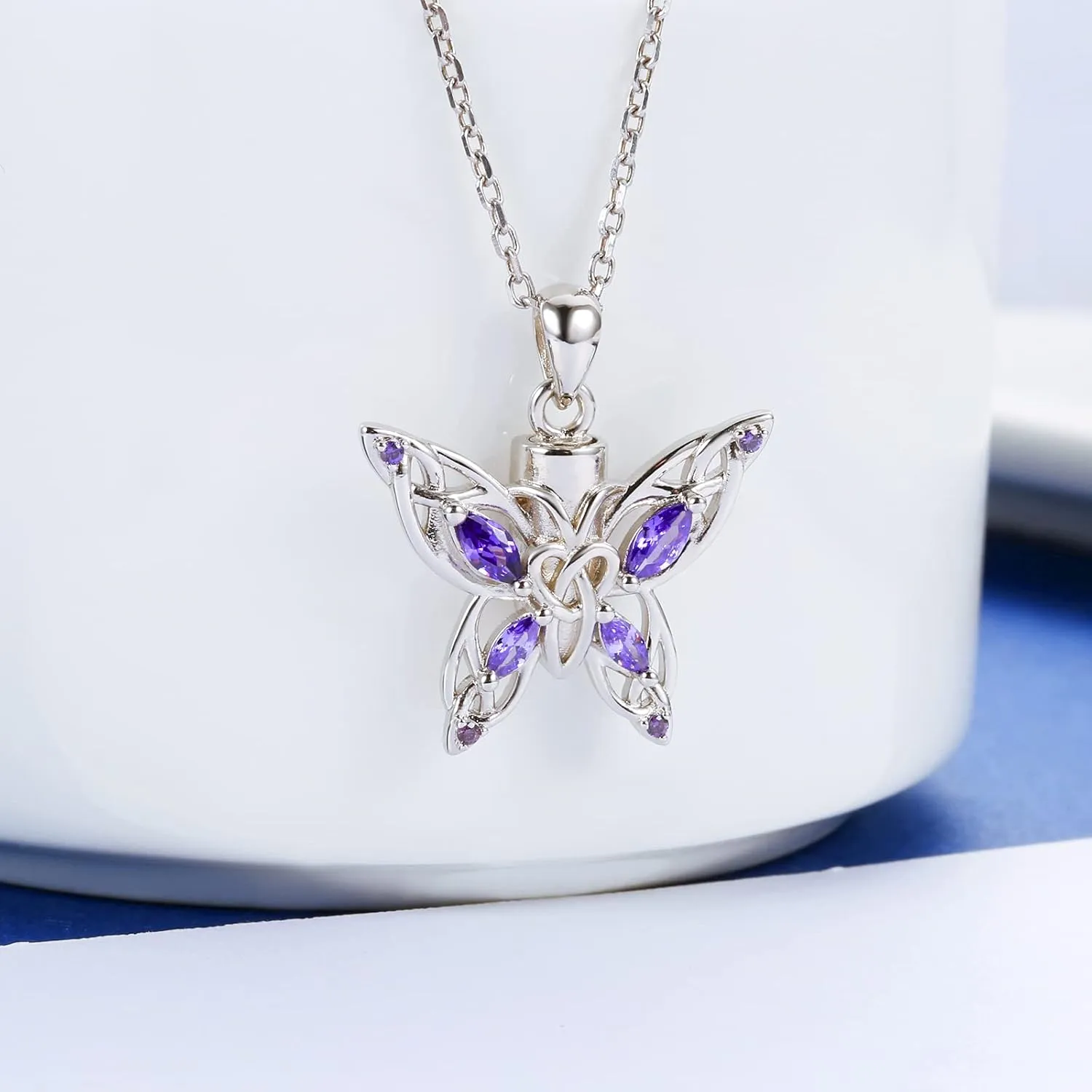MANBU Butterfly Cremation Urn Necklace for Ashes: 925 Sterling Silver Memorial Pendant Jewelry Women Keepsake Bereavement Gift for A Loss of the Loved One