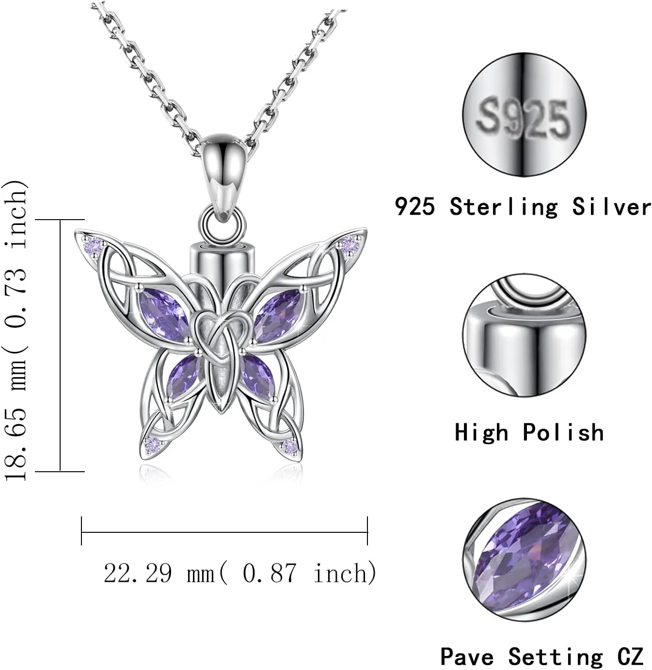 MANBU Butterfly Cremation Urn Necklace for Ashes: 925 Sterling Silver Memorial Pendant Jewelry Women Keepsake Bereavement Gift for A Loss of the Loved One