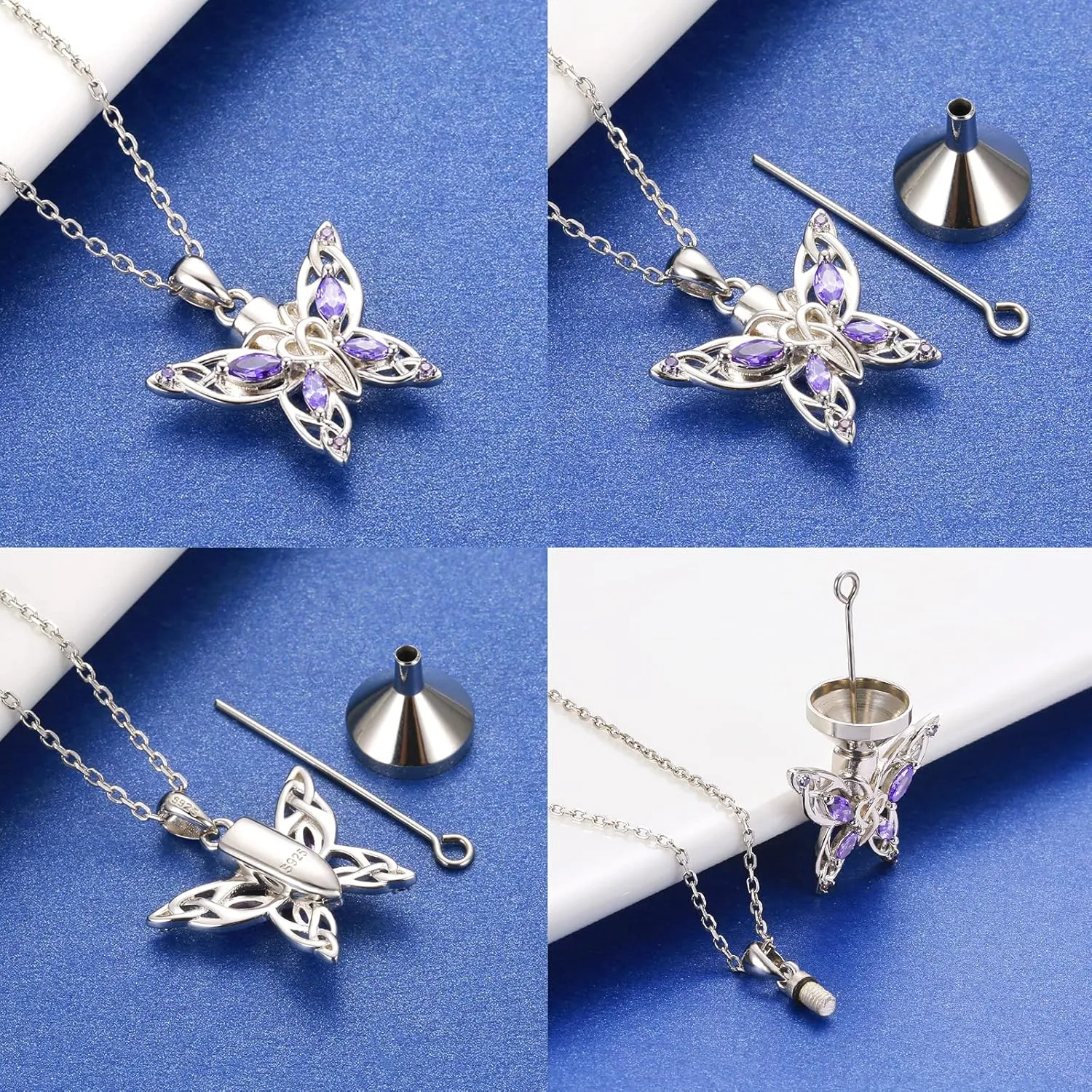 MANBU Butterfly Cremation Urn Necklace for Ashes: 925 Sterling Silver Memorial Pendant Jewelry Women Keepsake Bereavement Gift for A Loss of the Loved One
