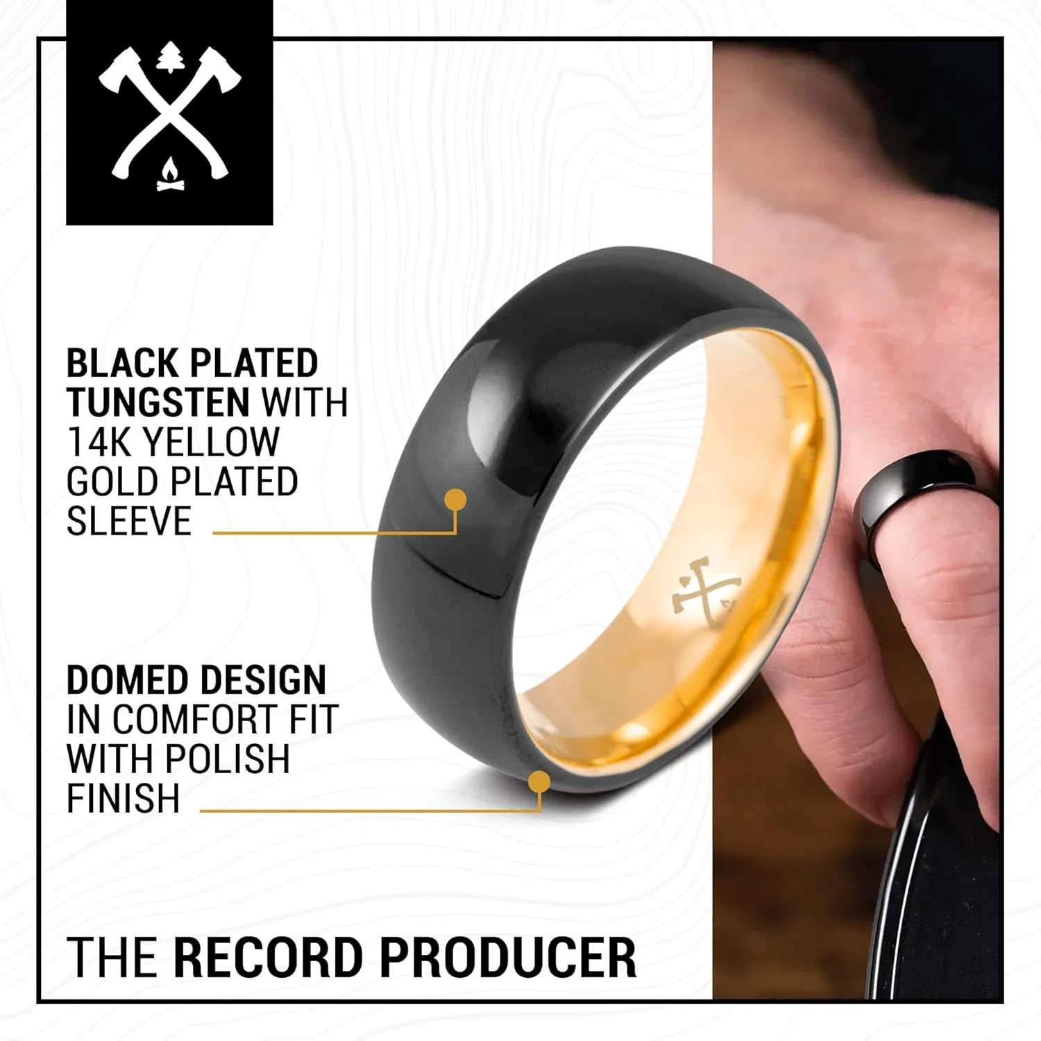 Manly Bands: Mens Black Plated Tungsten and Black Zirconium Wedding Bands and Rings - Comfort Fit and Stylish Black Rings for Men, Free Silicone Ring Included