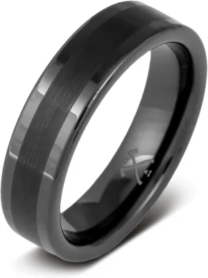 Manly Bands: Mens Black Plated Tungsten and Black Zirconium Wedding Bands and Rings - Comfort Fit and Stylish Black Rings for Men, Free Silicone Ring Included