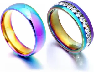 Matching Couple Rings Multicolor, Stainless Steel Rings Glossy Single Row Zircon