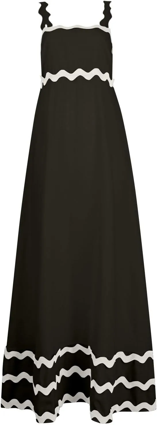 Maxi Dress for Women 2024 Summer Sleeveless Square Neck Spaghetti Strap Vacation Beach Dresses A Line Flowy Swing Sundresses