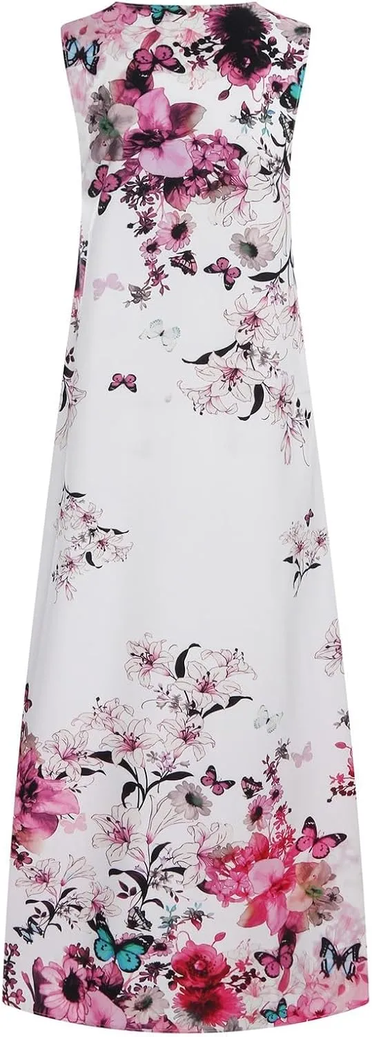 Maxi Dresses for Women 2025 Plus Size,Flowers Sleeveless Summer Floral Long Dress Casual Boho Vacation Beach Dress