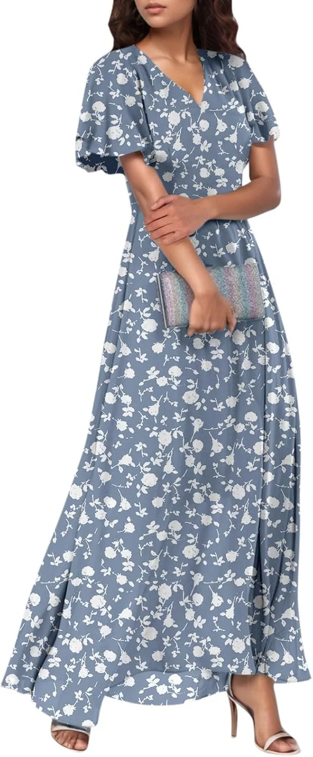 Maxi Dresses for Women 2025 Spring Summer Maxi Dress Casual Ruffle Short Sleeve Summer Dresses