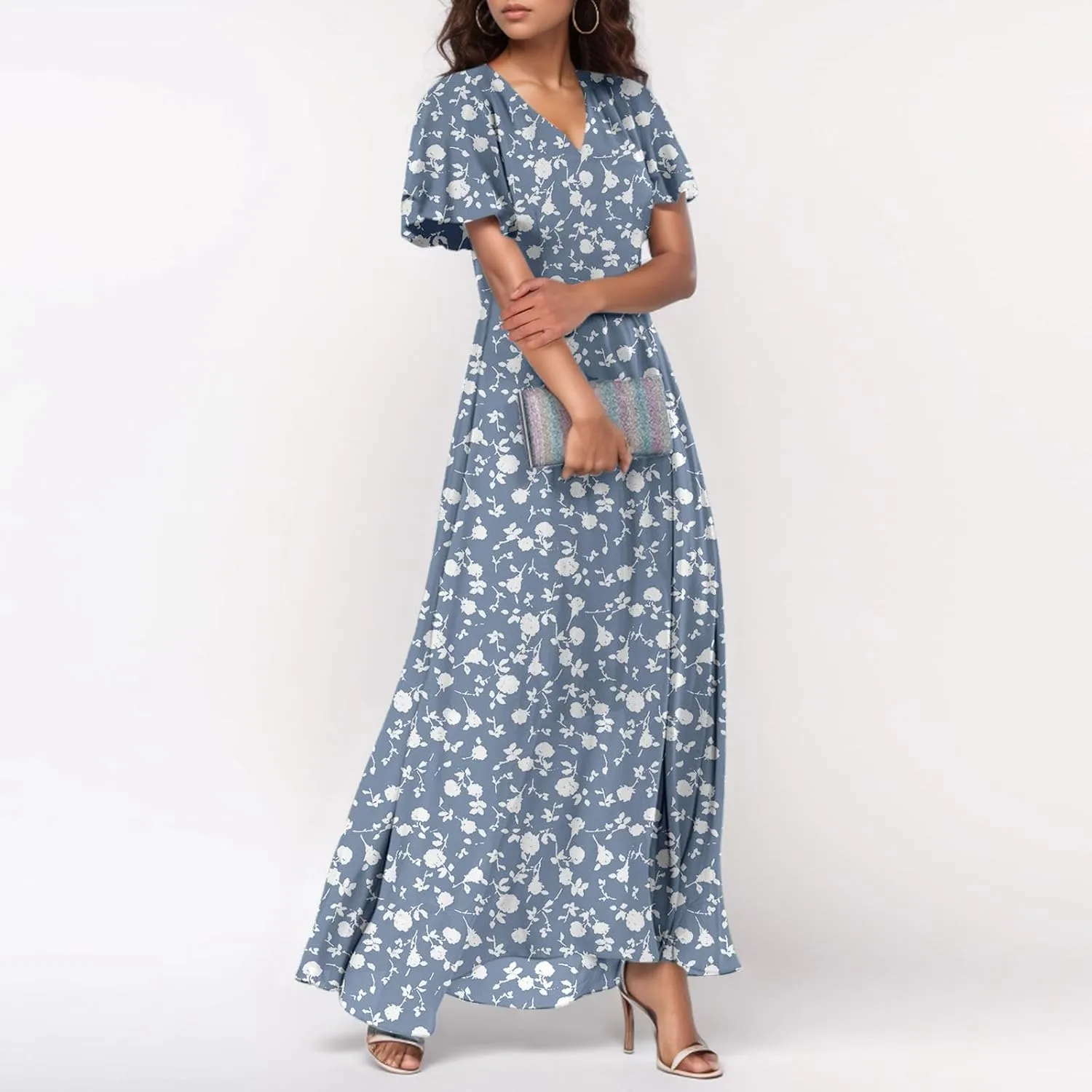 Maxi Dresses for Women 2025 Spring Summer Maxi Dress Casual Ruffle Short Sleeve Summer Dresses