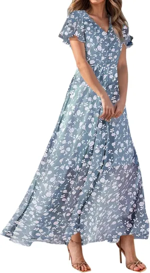 Maxi Dresses for Women 2025 Spring Summer Maxi Dress Casual Ruffle Short Sleeve Summer Dresses