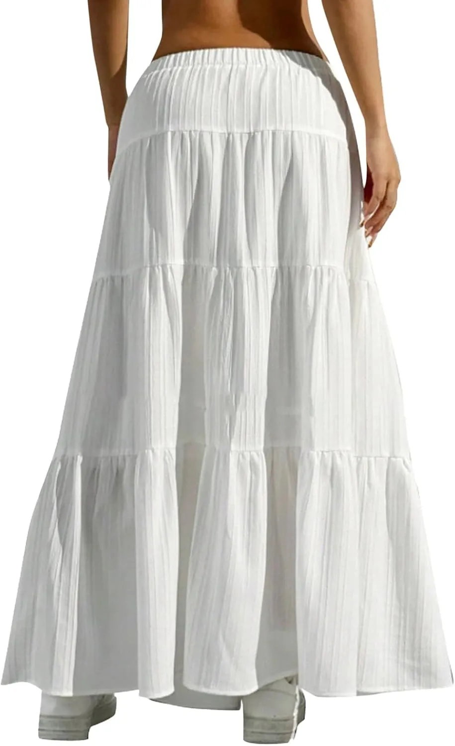 Maxi Skirt for Women 2025 Casual Summer Bohemian Flowy Swing Tiered A-Line Elastic Tie Waist Pleated Long Skirts