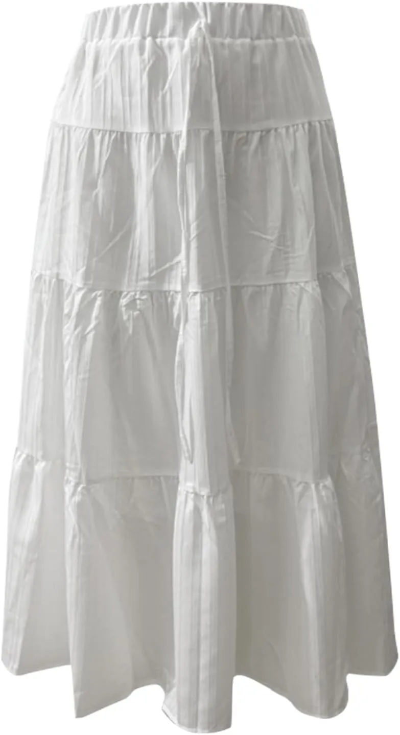 Maxi Skirt for Women 2025 Casual Summer Bohemian Flowy Swing Tiered A-Line Elastic Tie Waist Pleated Long Skirts